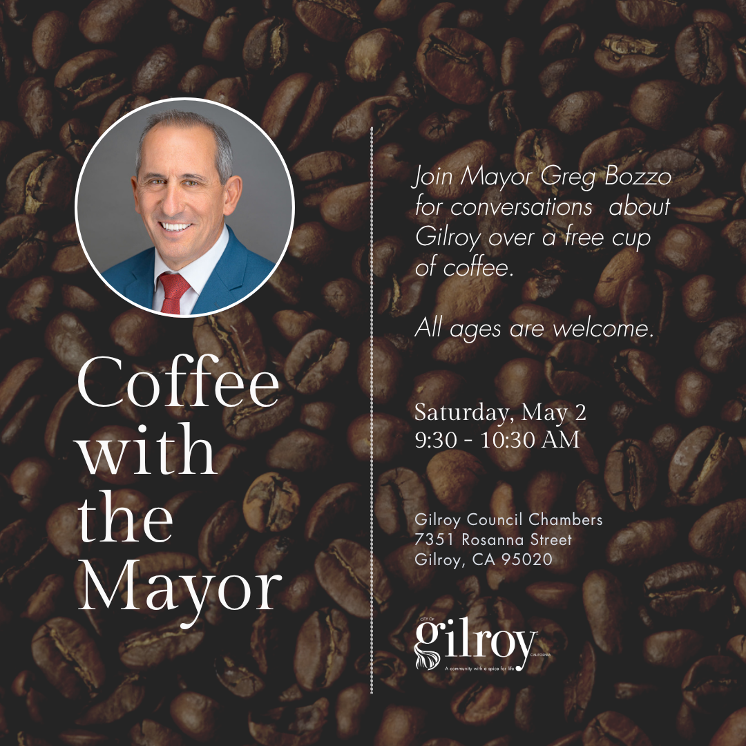 Mayor Bozzo, coffee beans, and information about the coffee with the mayor event
