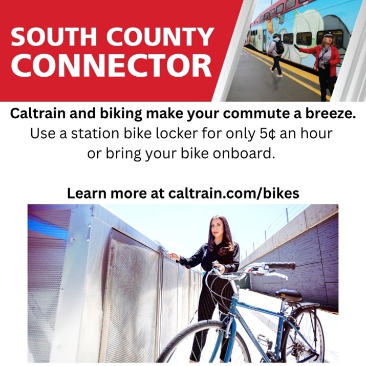 A woman with a bike standing next to the caltrain bike locker