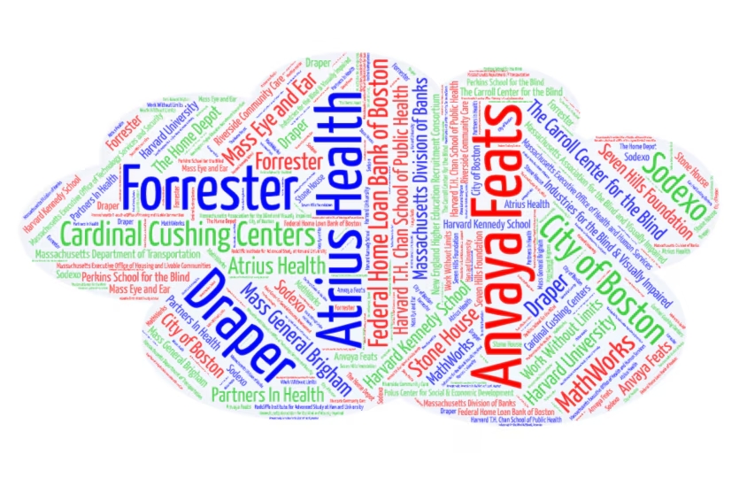 Word cloud with the names of the employers who participated in the Virtual Reverse Job Fair