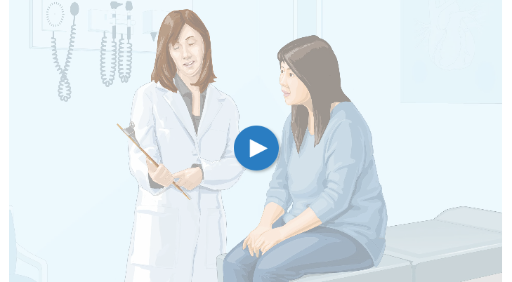 Medical illustration showing a patient meeting with a healthcare provider during an office visit.