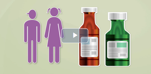 Video thumbnail showing a child with a caregiver, related to safe use of cough and cold medicines.