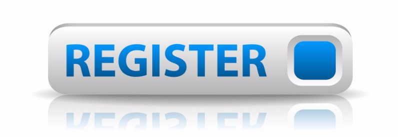 3D white web button with blue sign register and reflection