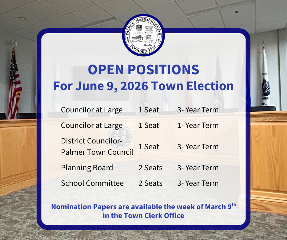 List of open positions for annual election nomination papers can be viewed on the Town Clerk website