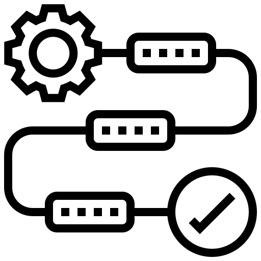 An icon of a flow chart with arrows and check marks