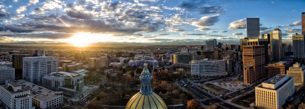 Denver skyline with the top of the capitol building in the middle