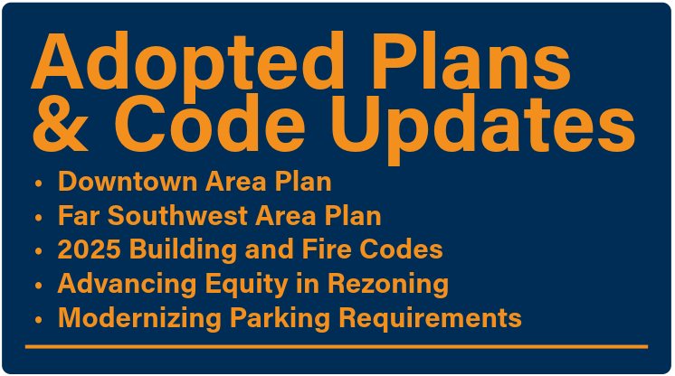 Graphic showing plans and code updates adopted in 2025