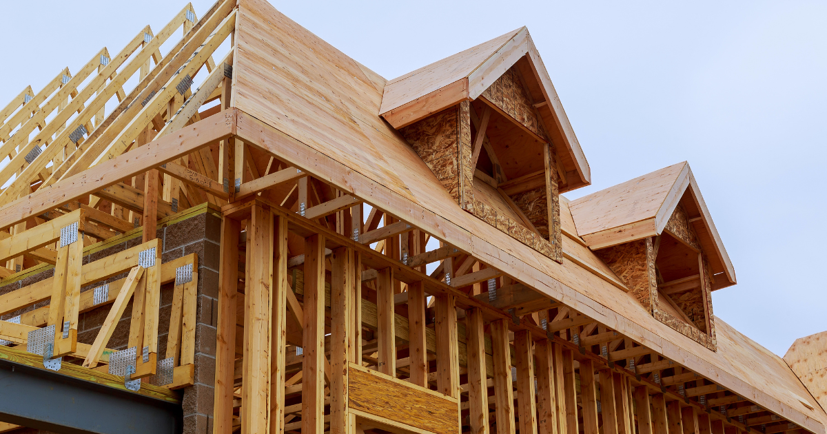 A  house under construction and framed out