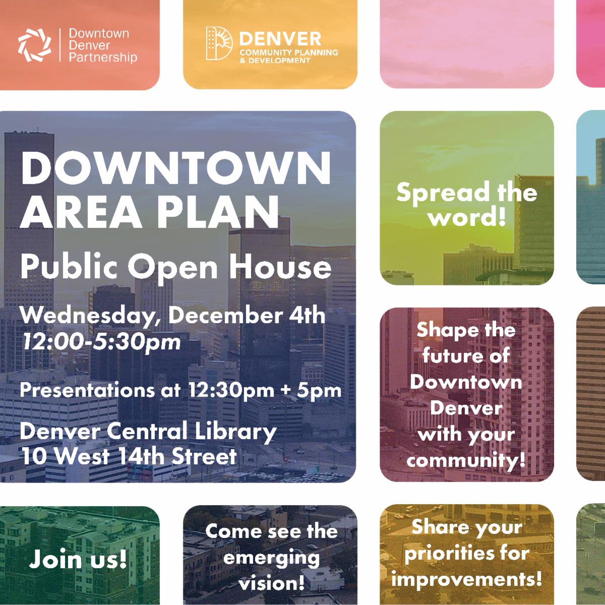 Graphic with information on Downtown Area Plan open house