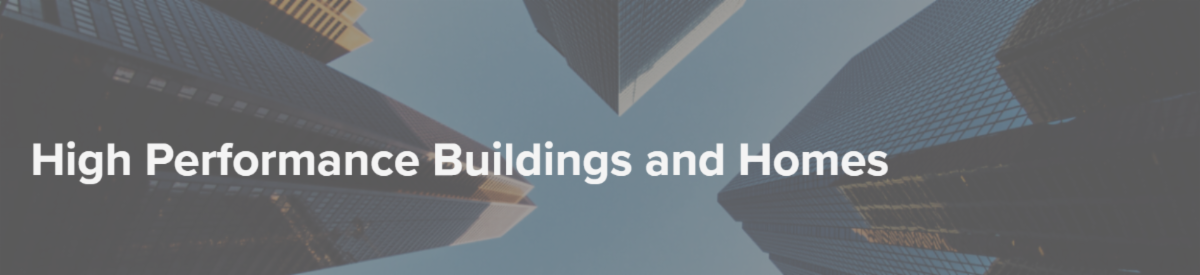 photo of buildings with text - high performance buildings and  homes