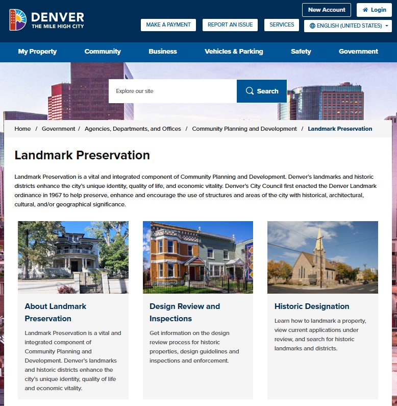 Landmark preservation website screenshot