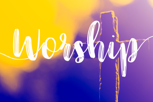The word  Worship  and holy cross for good friday and easter day in church christian music concert or Sunday service.duo color tone.