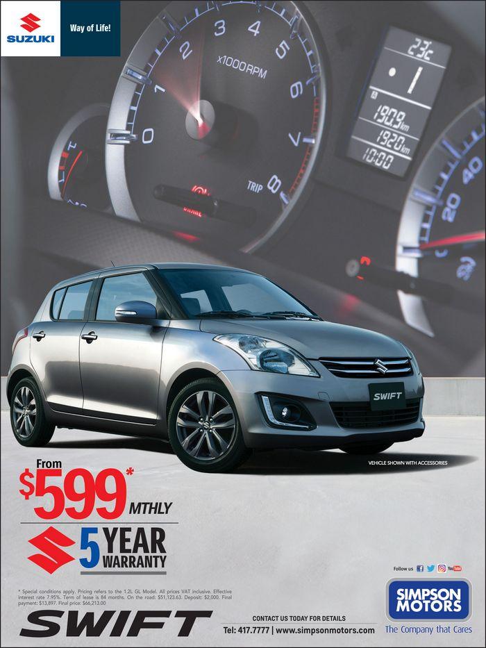 Suzuki Swift 599/mth 5 Year Warranty. Fr Simpson Motors Ltd