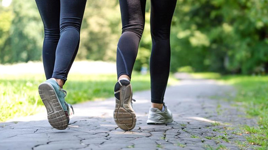 Two walkers in a park