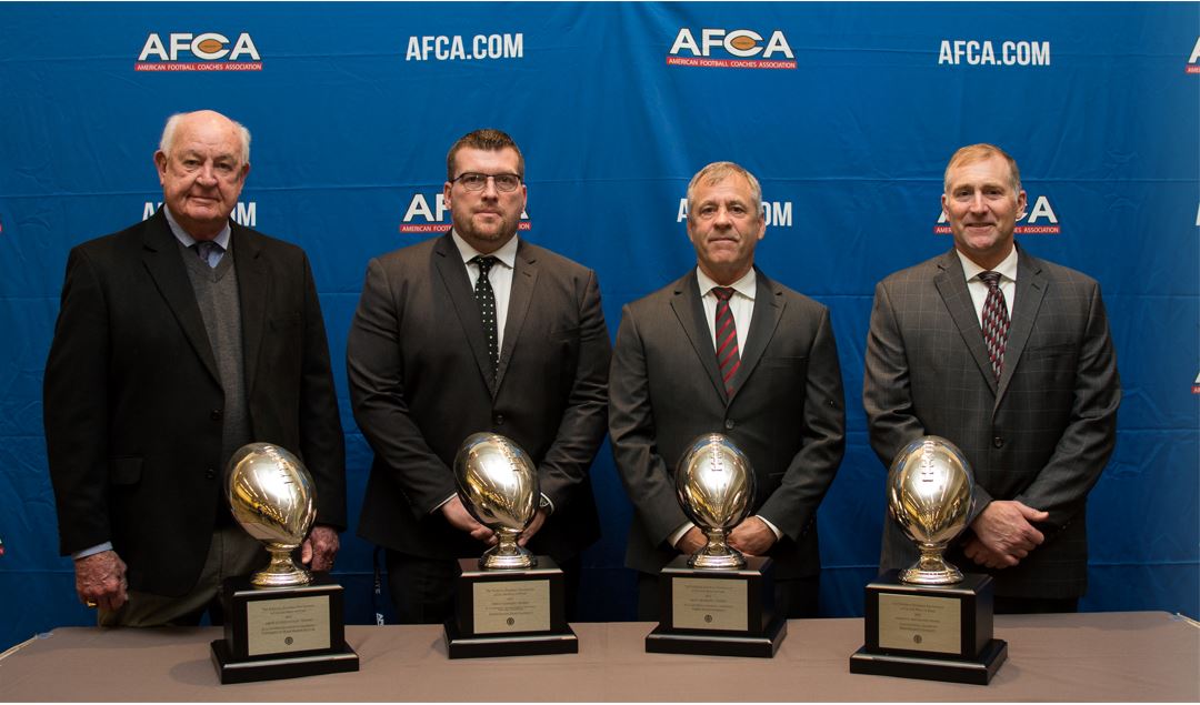 2021 Divisional Championship Coaches, L-R: Pete Fredenburg (Mary Hardin-Baylor), Matt Entz (North Dakota State), Tony Annese (Ferris State) and Steve Ryan (Morningside).
