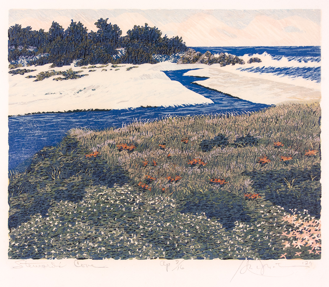 Gordon Mortensen, Steward's Cove. Reduction woodcut