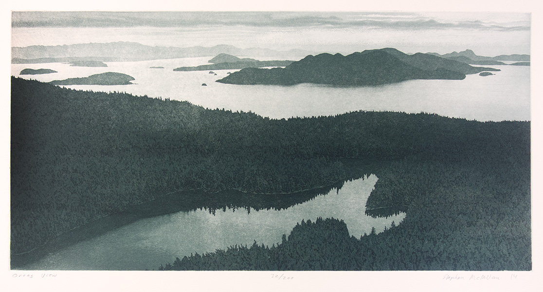 Stephen McMillan, Orcas View. Aquatint.