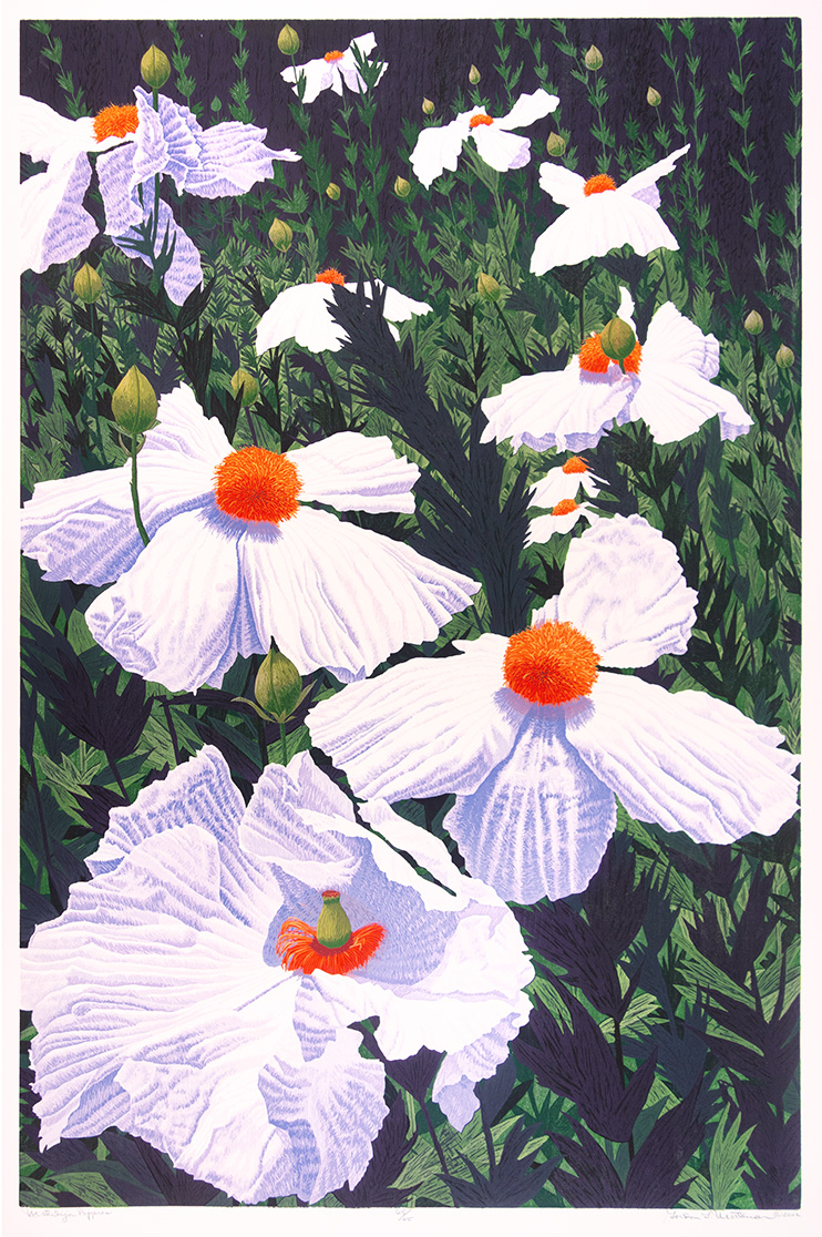 Gordon Mortensen, Matilija Poppies. Reduction woodcut