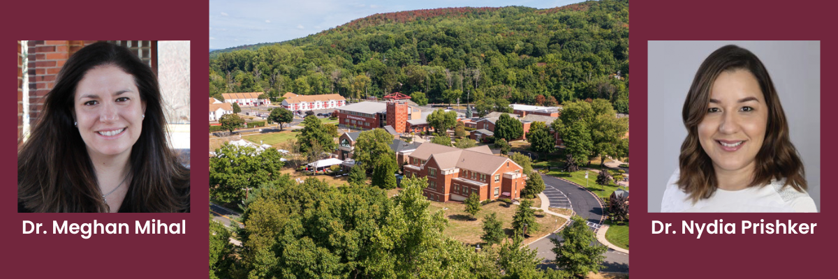 Dean Mihal and Dean Prishker with image of campus from aerial view