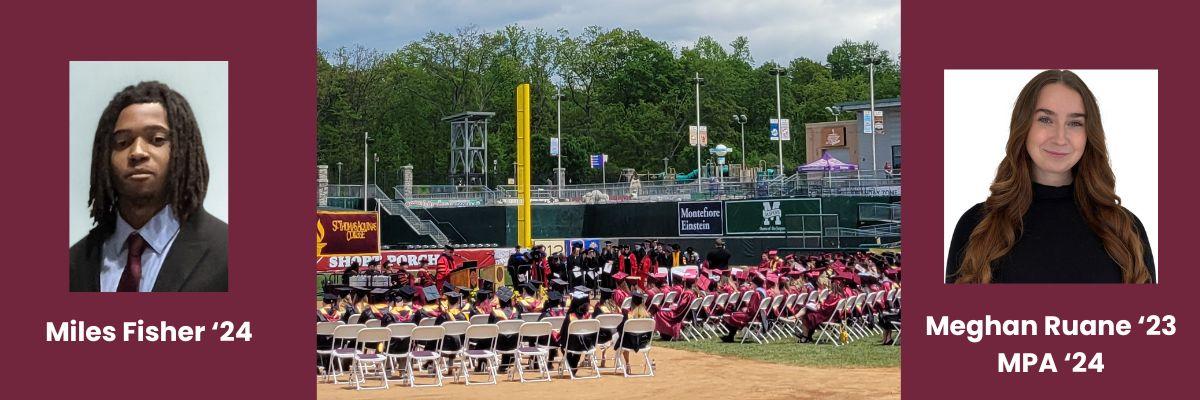 Miles and Meghan photos with image of commencement in center
