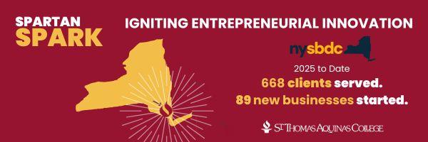Spartan Spark igniting entrepreneurial innovation image with state of NY outline
