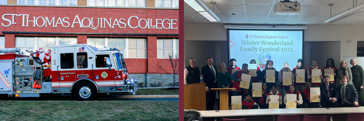 Winter Wonderland fire truck and students holding certificates