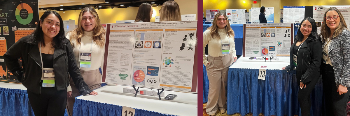 College of Kayla and Kayla presenting and smiling alonside their poster at MSCHE conference