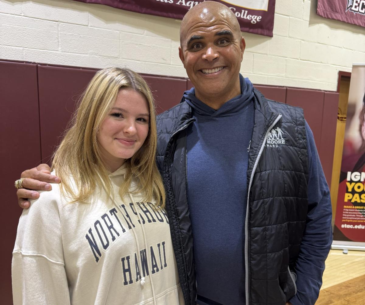 Aaron and Rebecca smiling at event