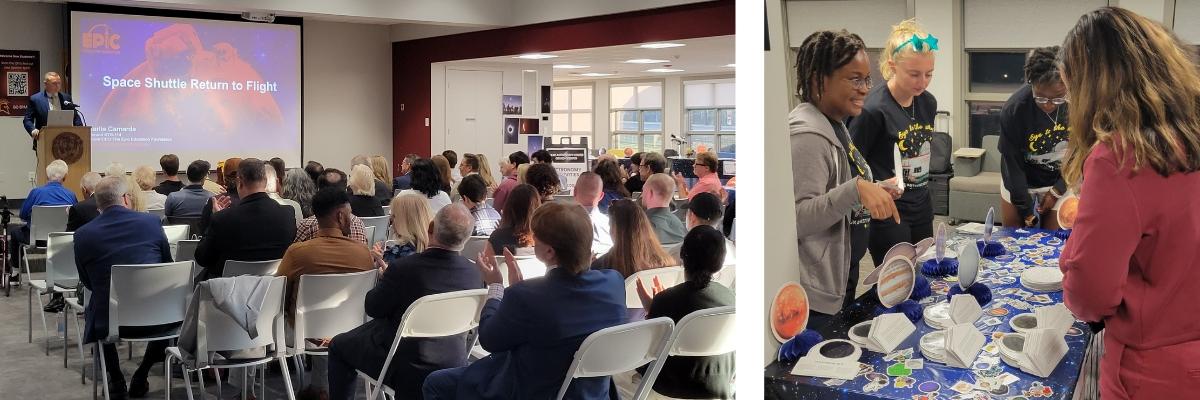 Skae event remarks in romano and activities with students smiling