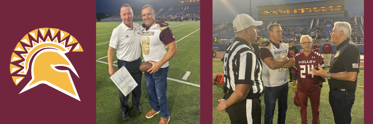 Collage of sprint football pictures with President Ken Daly