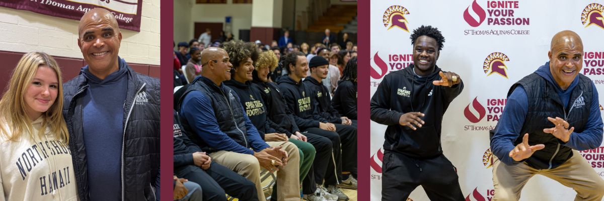 Aaron Taylor event photos of Aaron speaking to crowd and posing with students for photos