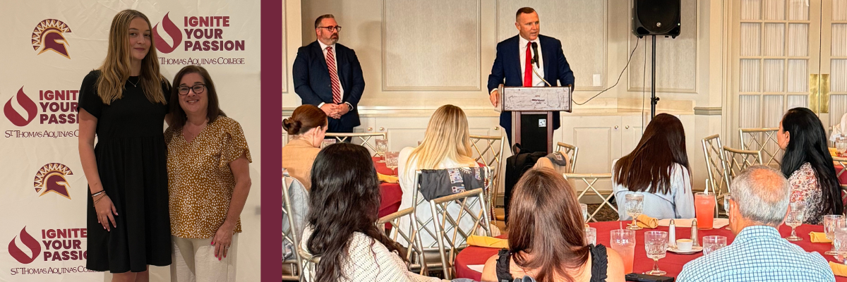 Admissions welcome dinner images of Abigail and Lisa and groups at tables enjoying dinner
