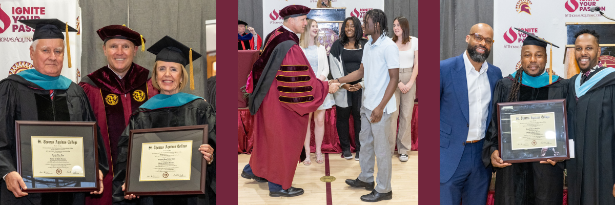 colage of honors convocation honoree photos with diplomas and shaking student hand 