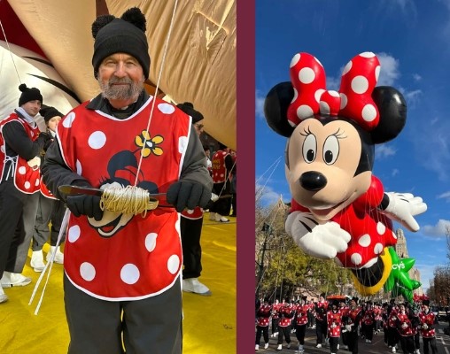 David and image of Minnie Mouse balloon flying