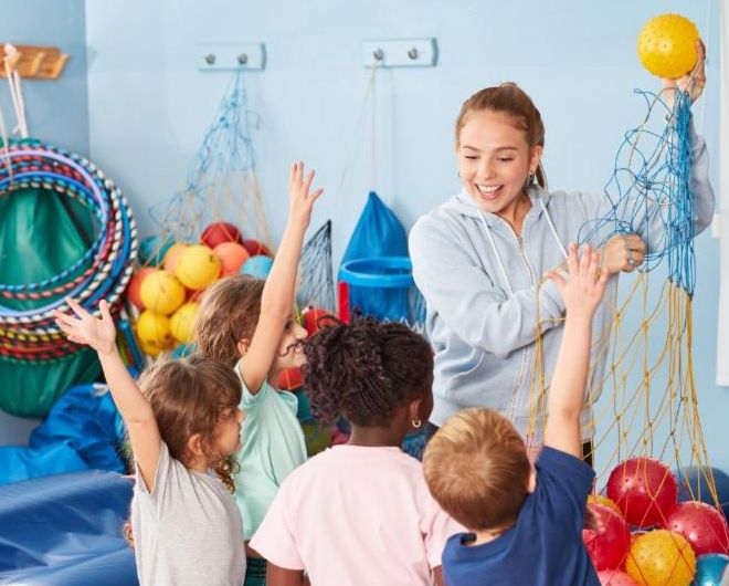 students and phys ed teacher