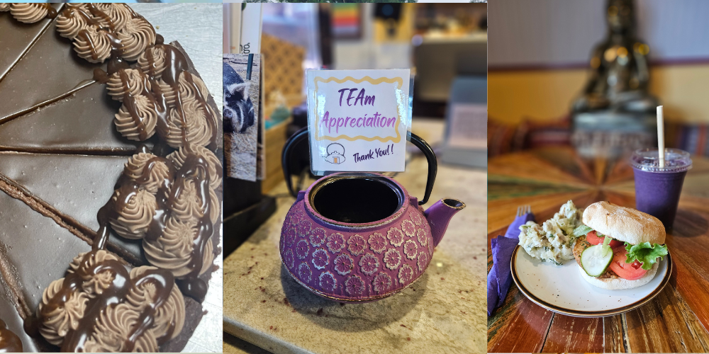Chocolate Cheesecake, the Tip Teapot, and the Anything is Possible Burger at Nirvana Tea House and Cafe