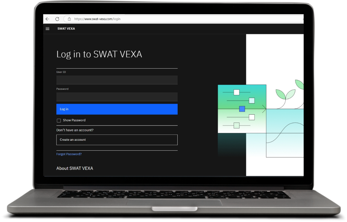 Laptop showing SWAT VEXA homepage
