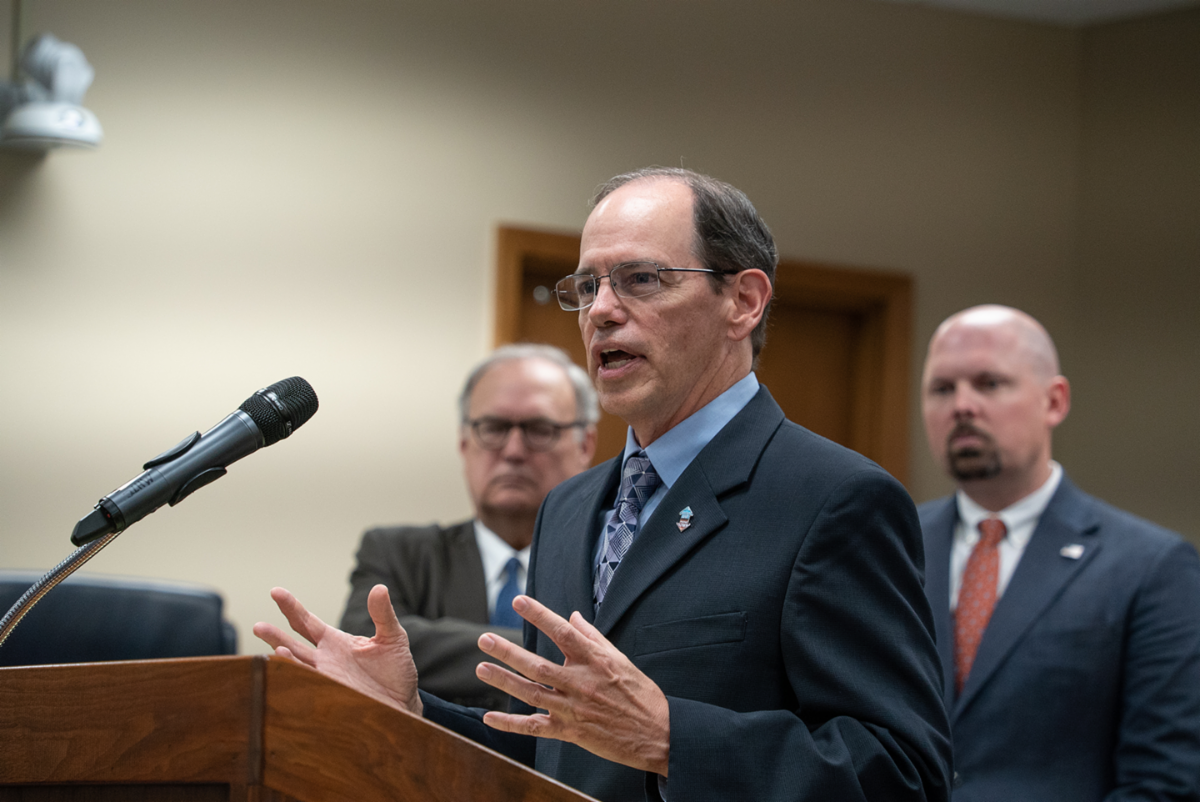 Ed Hassinger speaks at the press conference where he was announced as MoDOT's new director.