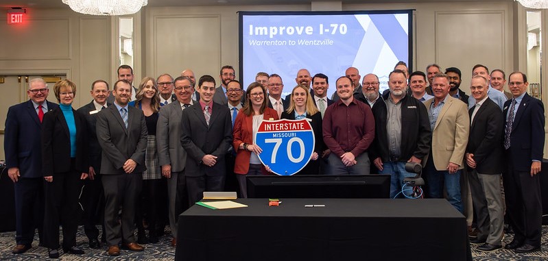 The Improve 70 Alliance Joint Venture team with MoDOT team members, leadership and the members of the Missouri Highways & Transportation Commission.