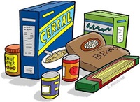 an assortment of canned and packaged food items