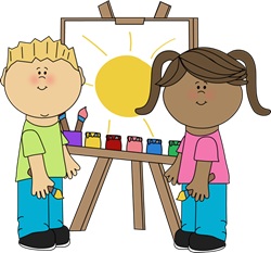 kids painting on an easel