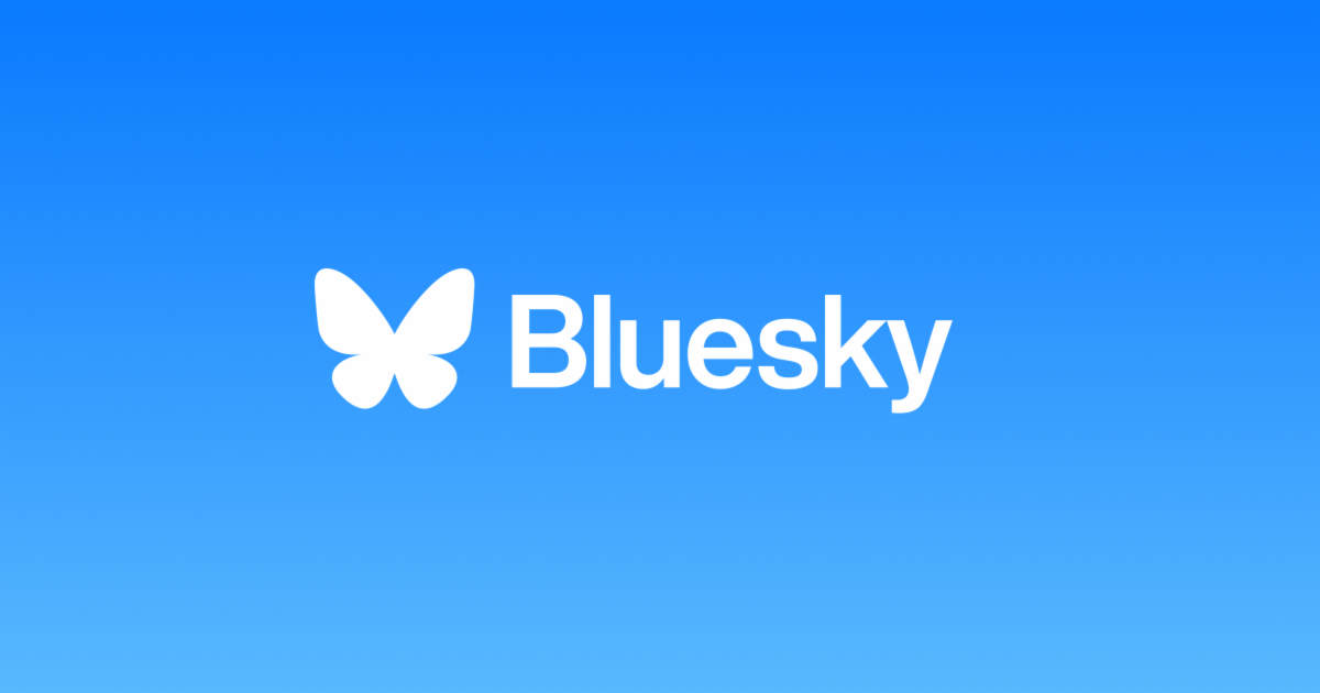 Bluesky logo a white butterfly against a blue background