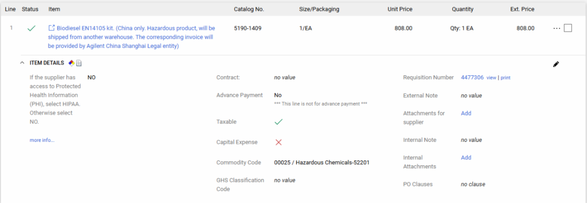 Change order increases the PO total