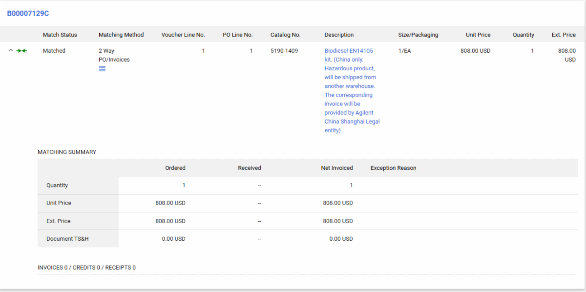 Voucher is matched and automatically approved