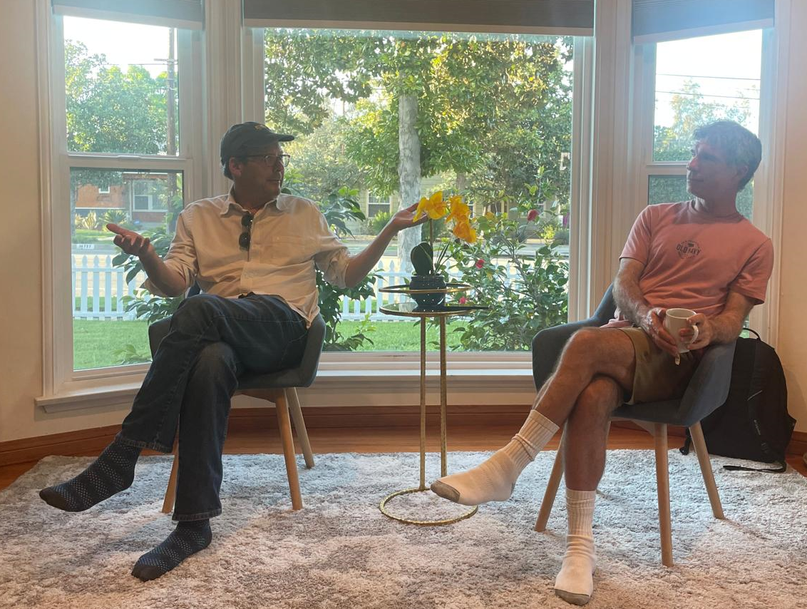 Jeff Albert and Justin Scoggin during a study session for Ruhi Book 14 section 2