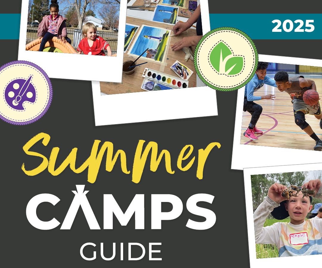 2025 Summer Camps Guide (Kids partaking in various activities like crawfish fishing, painting and playing on playground equipment)) 