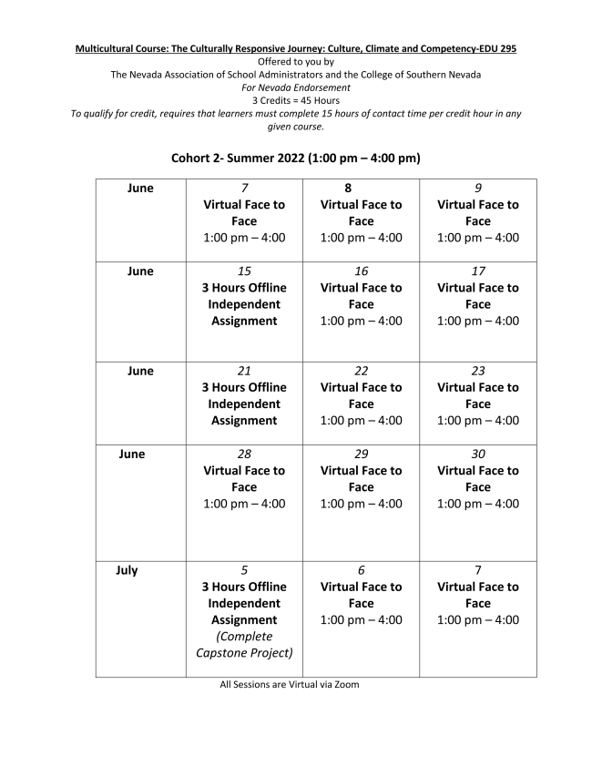 NASA's Multicultural Education Course Summer Cohort that satisfies