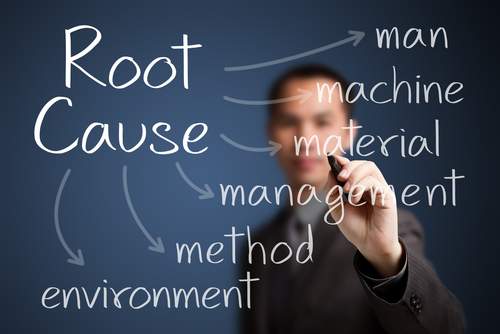 business man writing root cause analysis