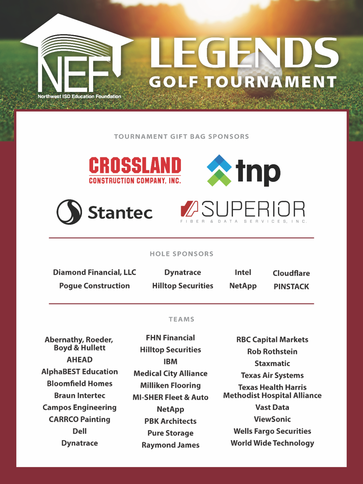 NEF Golf Sponsors