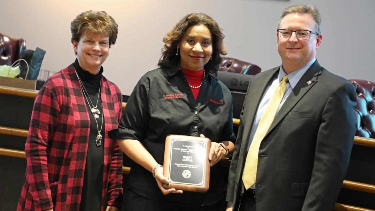 Trustees recognized State Farm agent Chasidy Murphy for her support of district schools