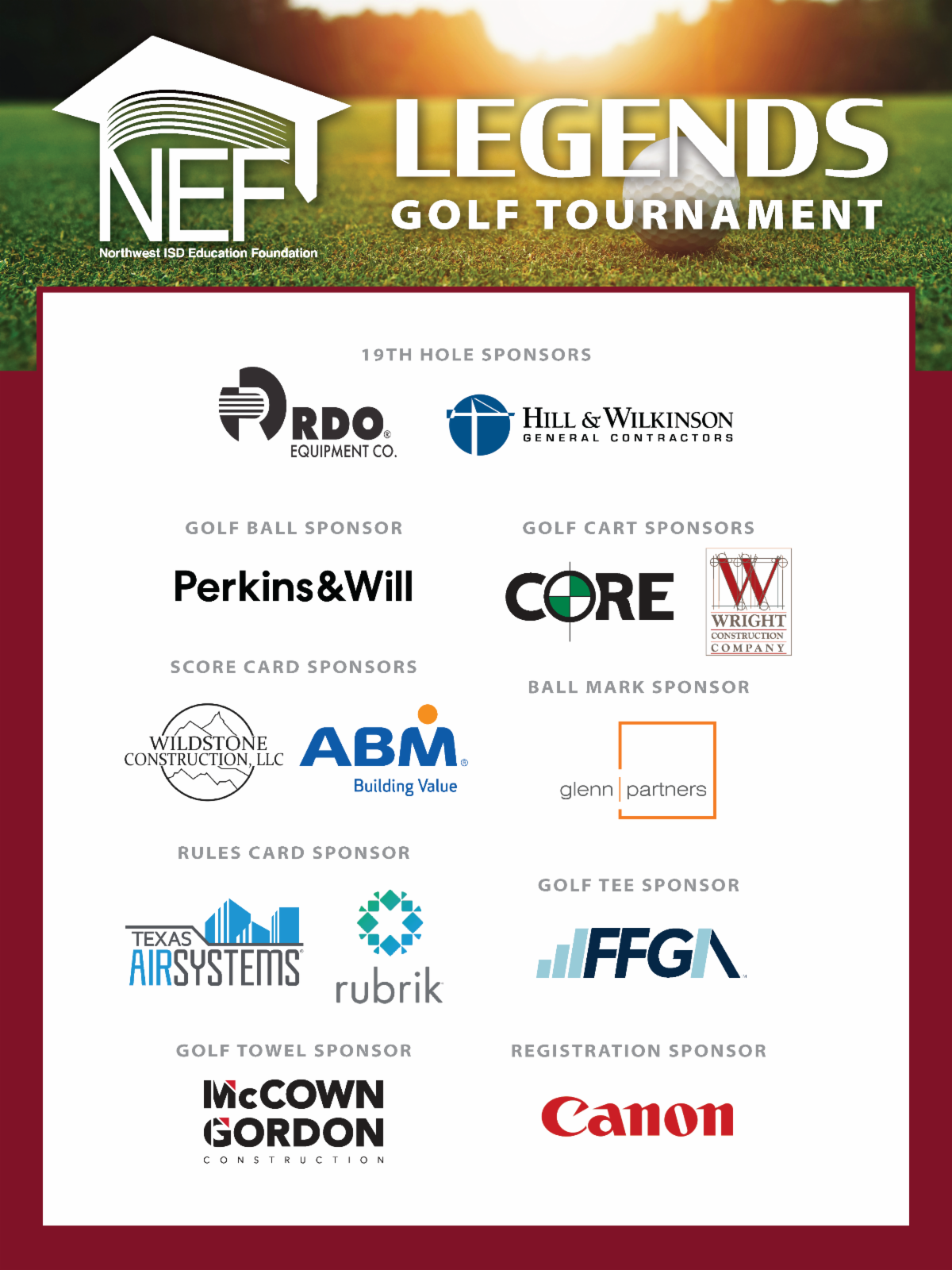 NEF Golf Sponsors